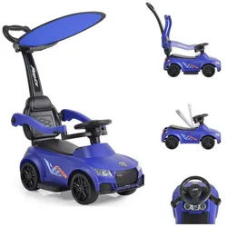 Moni Rutscher Rutschauto, Victory 2 in 1, Rutscher mit Griff Lehne Fußstütze Musikfunktion blau