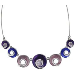 Steuer Lange Kette Metallcollier silberfarben mit 7 Anhängern lilatöne lila