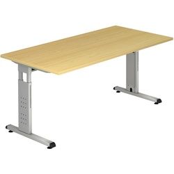 Venda Schreibtisch , Silberfarben, Buchefarben , Metall, Holzwerkstoff , rechteckig , C-Form , 80x65-85x160 cm , Fsc, DIN EN ISO 14001 , höhenverstellbar , Büromöbel, Schreibtische, Höhenverstellbare Schreibtische