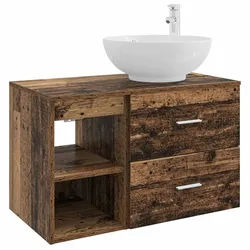 vidaXL Badezimmerspiegelschrank Badezimmermöbel-Set 2 pcs Altholz Holzwerkstoff (2-St)