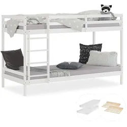 Homestyle4u Etagenbett mit Matratzen 90/200 cm Weiß , Holz , Babymöbel & Kindermöbel, Kinderzimmer & Jugendzimmer, Stockbetten