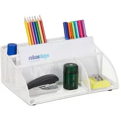 Relaxdays Schreibtisch-Organizer mit 5 Fächern Weiß