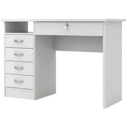 ebuy24 Schreibtisch Weiß , Holzwerkstoff , 4 Schubladen , 109x76x48 cm , Büromöbel, Schreibtische, Schreibtische