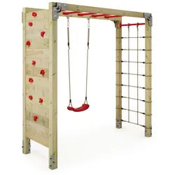 Wickey Klettergerüst Fit Gym 442 – Spiel- & Sportgerät mit Schaukel, (Kraftstation, Fitnessstation, Sportgeräte für zuhause, Workout, Krafttraining, Gymtower, Fitnessturm, Ideal für Spielspaß & funktionales Outdoor-Training, Trainingsgerät für Jung & Alt fördert Kraft, Motorik & Balance), extrem witterungsbeständig mit 5 Jahren Garantie* rot