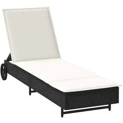 vidaXL Gartenliege Sonnenliege mit Rollen und Auflage Schwarz Poly Rattan, 1 St. schwarz