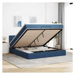 vidaXL Bett, Ottoman-Bett mit Matratze Blau 180x200 cm Stoff