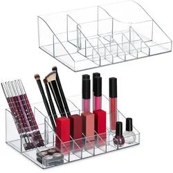 Relaxdays 2Xmake-Up-Organizer , Transparent , Kunststoff , 25.5x8x17.5 cm , Badaccessoires, Kosmetikdosen