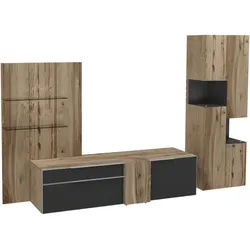 Voglauer Wohnwand , Anthrazit, Eichefarben , Holz, Glas , Altholz, Eiche , furniert, massiv , 3 Fächer , 1 Schublade(n) Schubladen , 306x194x58.3 cm , Goldenes M, Made in Austria , Typenauswahl, Beimöbel erhältlich , Wohnzimmer, Wohnwände, Komplette Wohnwände
