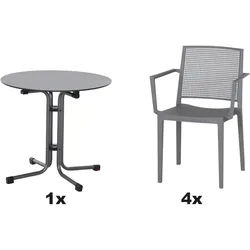 SIENA GARDEN Urban Lights Set 5teilig Square Sessel gastrotauglich grau mit Tisch Sola Ø80
