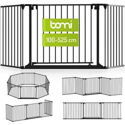 BOMI Türschutzgitter Absperrgitter Milo 100–525 cm, Raumtrenner, Laufstall Metall (sicherheitsgeprüftes Gitter, flexibel & erweiterbar), Schutzgitter Baby zum Anschrauben oder Aufstellen, Schwarz schwarz 405 cm x 75 cm