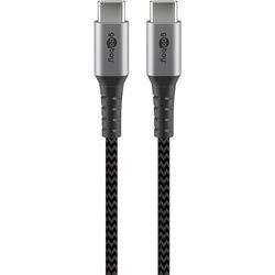 USB-C auf USB-C Textilkabel mit Metallsteckern, extra-robustes Verbindungskabel für Geräte mit USB-C Anschluss, optimierter Knickschutz