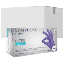 Style Prune Nitrilhandschuhe, puderfrei, lila, Unsterile Einmalhandschuhe mit Fingerspitzentexturierung, 1 Karton = 10 Packungen à 100 Stück, Größe M