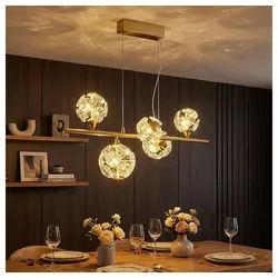 GLOBO LIGHTING LED Deckenleuchte, LED-Leuchtmittel fest verbaut, Warmweiß, Pendelleuchte Hängelampe Esstischleuchte Glas Kristalle goldfarben