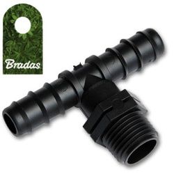 T-Stück mit AG 3/4" für Tropfschlauch PE Rohren mit Schlauchstecker 20mm Bradas 7386