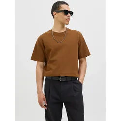 Jack & Jones Rundhalsshirt JJEAUSTIN TEE SS NOOS Materialmix, relaxed fit braun S (48)