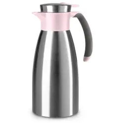 EMSA Soft Grip Isolierkanne, Quick Tip Verschluss, Mit doppelwandigem Edelstahl-Kolben, Fassungsvermögen: 1000 ml, Farbe: Edelstahl / Pink