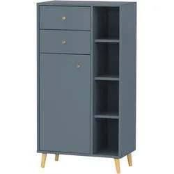 Mid.you Highboard , Blau, Petrol , Holz , Eiche , massiv , 1 Fächer , 2 Schubladen , 60.2x113.4x33.1 cm , Made in Germany , Typenauswahl, stehend , Kleinmöbel, Kommoden, Highboards