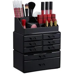 Relaxdays Makeup Organizer , Schwarz , Kunststoff , 24x30x14 cm , Badaccessoires, Kosmetikdosen