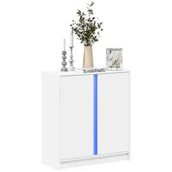 vidaXL Sideboard NA LED-Sideboard Weiß 77x34x85 cm Spanplatte Glas Vitrine weiß