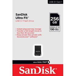 Sandisk USB 3.1 Stick 256GB, Ultra Fit Typ-A, (R) 130MB/s, (W) 60MB/s, Retail-Blister