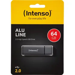 Intenso USB 2.0 Stick 64GB, Alu Line, anthrazit (R) 28MB/s, (W) 6.5MB/s, Retail-Blister