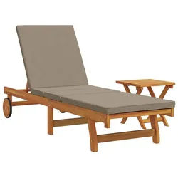 vidaXL Gartenliege 63 x 199 x 85 cm Sonnenliege mit Rollen Tisch und Kissen aus massivem braun