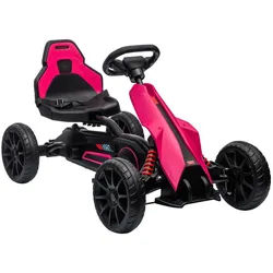 Homcom Kinder GO Kart Tretauto, Rosa, Kunststoff, Metall , 58x58.5x100 cm , Spielzeug, Kinderfahrzeuge
