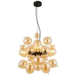 GLOBO LIGHTING Hängeleuchte UDO, ohne Leuchtmittel, Hängelampe Metall schwarz goldfarben Glaskugeln amber 2 Glasgrößen schwarz