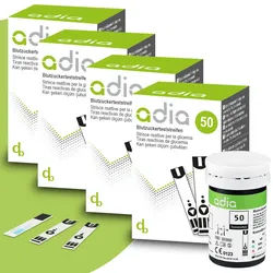 adia Blutzuckerteststreifen, 200 Stück, Blutzucker-Selbstkontrolle bei Diabetes Teststreifen St