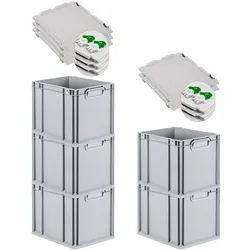 PROREGAL 5x Eurobox NextGen Grip mit Scharnierdeckel & grünen Verschlüssen | HxBxT 32x30x40cm | 30 Liter | Griffe geschlossen | Glatter Boden