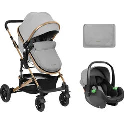 Kikkaboo Kombi-Kinderwagen Kinderwagen 3 in 1 Amaia, Size Babyschale umbaubar Federung Tasche grau