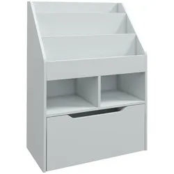 Homcom Kinder Bücherregal Kinderregal mit Schublade, 3 Ablagefächern, 2 offenen Fächern , Grau , Holzwerkstoff , Nachbildung , 1 Schubladen , 29.9x90x60 cm , Babymöbel & Kindermöbel, Babyzimmer, Babyregale & Kinderregale