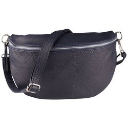 MIRROSI Bauchtasche Damen, Echtleder, Leder, Made in Italy, Umhängetasche, Brusttasche, (Schultertasche für jeden Anlass (1 Tasche & 1 Gurt), 3 Größen auswählbar), Crossbody Bag, Damen Taschen verstellbaren Schulterriemen blau|silberfarben Große Tasche (28x18x9cm)