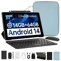BUFO 11 Zoll 3 GB+64 GB, 6800mAh, WiFi 6, mit Maus Tastatur Stift Hülle Set Tablet (11", 64 GB, Android, AIC8800D80 802.11 a/b/g/n/ax/ac (WiFi 6) + BT5.3, Android 14, Duale Kamera, 1280x800 IPS HD, WiFi 6, Bluetooth 5.3) blau|schwarz