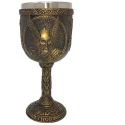 MystiCalls Becher Kelch Thor - Trinkkelch Mittelalter Nordische Gottheit, Polyresin, Dekorationsobjekt, Kelch braun
