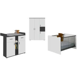 moebel-dich-auf Babyzimmer-Komplettset ELISA 3, (Komplett-Set, Babybett + Wickelkommode + Kleiderschrank), optional mit Matratze und Umbauseiten-Set weiß