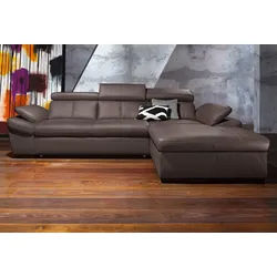 Ecksofa EXXPO - SOFA FASHION "Salerno, Funktionssofa, Breite 280cm, hoher Sitzkomfort, L-Form", braun (schoko), B:280cm H:77cm T:170cm, Microfaser-Primabelle (100% Polyester);NaturLEDER;Kunstleder;Lederfaserstoff;Luxus-Microfaser Lederoptik, Sofas, Ecksofa, inkl. Kopf- und Armteilverstellung, wahlweise mit Bettfunktion