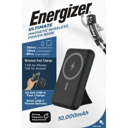 Energizer Akku Powerbank, 10.000mAh, QM10002PQ, schwarz Ultimate, Magnetic, Wireless, 1x USB-A/-C PD, Retail