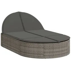 vidaXL Gartenliege Doppel-Sonnenliege mit Kissen Grau Poly Rattan, 1 St. grau