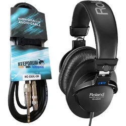 Roland Audio Roland RH-200 Black mit 3m Verlängerungskabel Kopfhörer schwarz