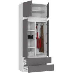 Raumhirsch Furniture Kleiderschrank Moderner Kleiderschrank – Eleganter Stauraum – Schlafzimmerschrank Robustes Möbelstück aus Spanplatte, Maße: 90 x 234 x 51 cm grau|weiß