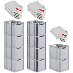 PROREGAL 10x Eurobox NextGen Grip mit Scharnierdeckel & roten Verschlüssen | HxBxT 32x30x40cm | 30 Liter | Griffe offen | Glatter Boden
