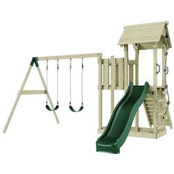 OutdoorToys Spielturm Uppsala, aus Holz in Dunkelgrün mit Kinderschaukel & Rutsche grün