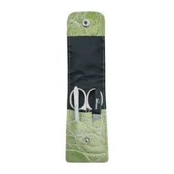 EloModa Maniküre-Kosmetik-Etui Solingen Maniküre Set 3-teilig – Nagelschere, Pinzette & Saphirfeile, 3 tlg., Nagelpflege Set, Tier Muster Echtleder Etui, Made in Germany grün
