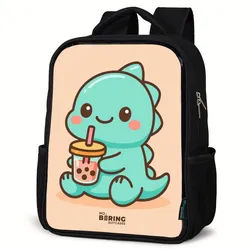 NoBoringSuitcases.com© Rucksack Kawai - Dino - Bubbletea, Kinderrucksack Schwarz, Schulrucksack, Freizeitrucksack Jungen Mädchen blau