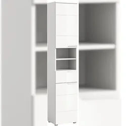 Ebuy24 Solero Hochschrank Bad 2 Türen, 1 Schublade, 2 Regale Weiß hochglanz, weiß.