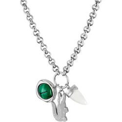 Kette mit Anhänger LACOSTE "UMPIRE", edelstahlfarben, grün, weiß, Halsketten, Herren, Edelstahl, L: 65, mit Malachit, Marmor