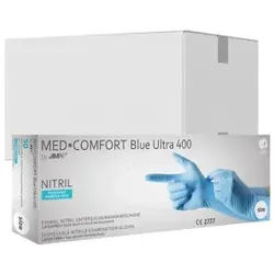 MED-COMFORT Blue Ultra 400 Nitrilhandschuhe, puderfrei, blau, Unsterile Einmalhandschuhe mit guter Griffigkeit, 1 Karton = 20 Packungen à 50 Stück, Größe M