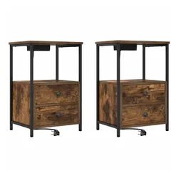 vidaXL Nachttisch 40 x 31 x 60 cm Nachttisch mit Ladestation 2 pcs Räuchereiche Spanplat braun