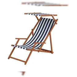 Erst-Holz Liegestuhl blau-weiß Gartenliege Strandliege Buche dunkel Sonnendach Kissen 10-317 S KH